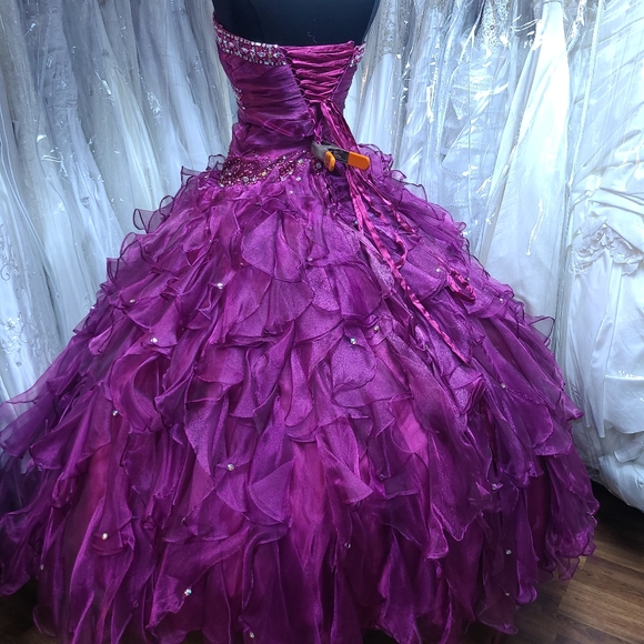 Elegant Raspberry Ruffle Ball Gown - Picture 5 of 8